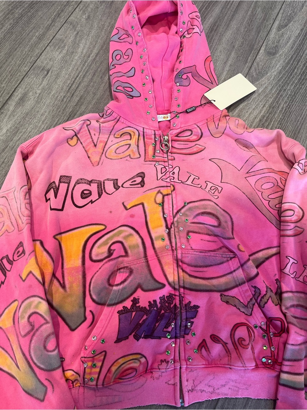 Vale Forever BubbleGum Pink Rhinestone Zip Up Hoodie Large